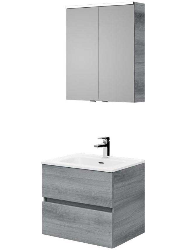 Artiqua Badmöbel WT Set mit Led Spiegelschrank graphit