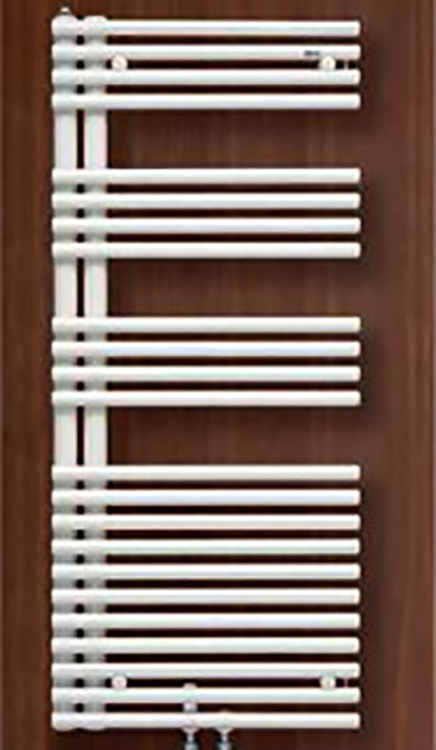 Zehnder Design-HK Forma Asym 1161x496mm mit  Mittelanschluss Ausführung rechts RAL 9016