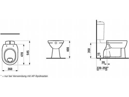 Laufen Stand WC Pro Flach 2195.9 Maß 