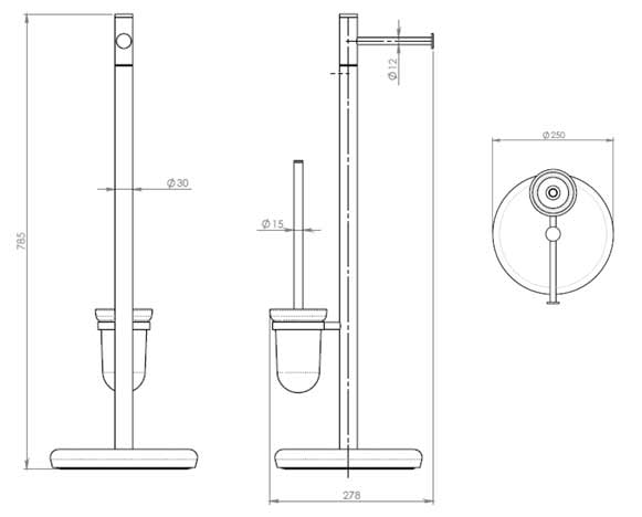 Toilettenbürstengarnitur, Kombination mit Standfuß, Maßblatt  