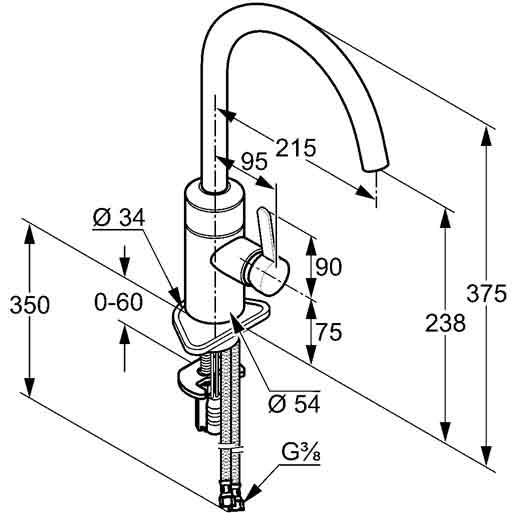Kludi E-Go elektronische Küchenarmatur Mischer 42210 Maßblatt 