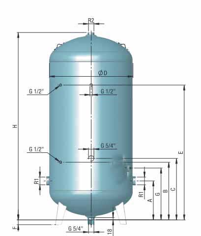Austria Email Windkessel 150 l verzinkt mit Füssen mit Abmessungen