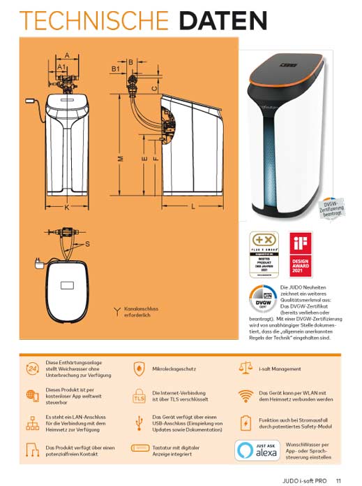 JUDO i-soft PRO  Enthärtungsanlage Abmessungen