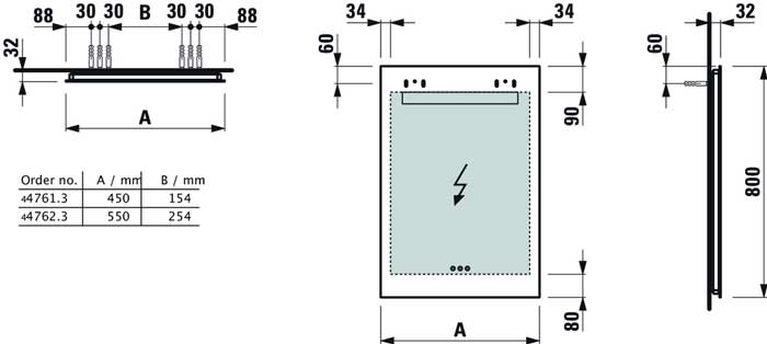 Laufen Leelo Spiegel  450 mm mit Led mit 3 Touch Sensoren mit Abmessungen 