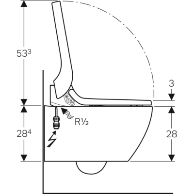Geberit Tuma Classic Dusch WC 146090 Ansicht seitlich mit Abmessungen 
