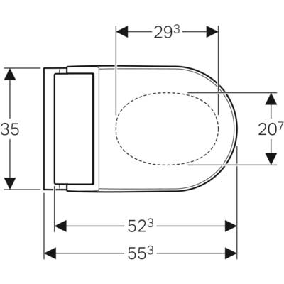 Geberit Tuma Classic Dusch WC 146090 Ansicht von oben mit Abmessungen 