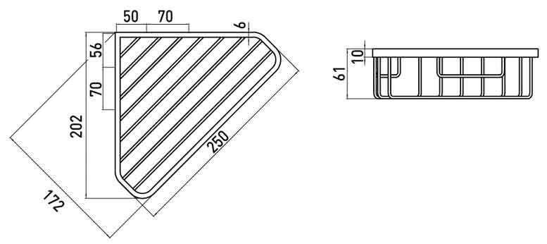 Duschkorb eck wandhängend verchromt Maßblatt 