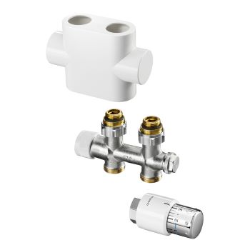 Anschlußblock gerade weiß 3/4" für Badheizkörper  mit Thermostatkopf