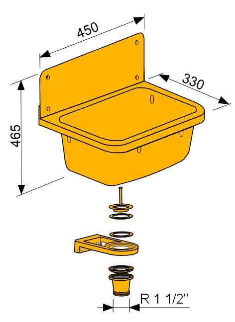 Edelstahl-Ausgussbeckenset Anita Maßskizze