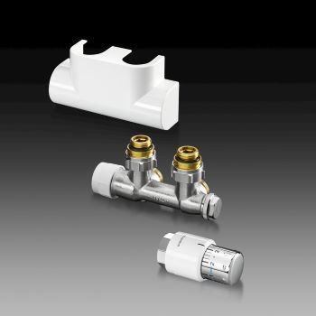 Anschlußblock eck weiß 3/4" für Badheizkörper mit Thermostatkopf