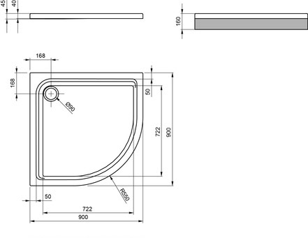 Viertelkreisbrausetasse 900  One extraflach