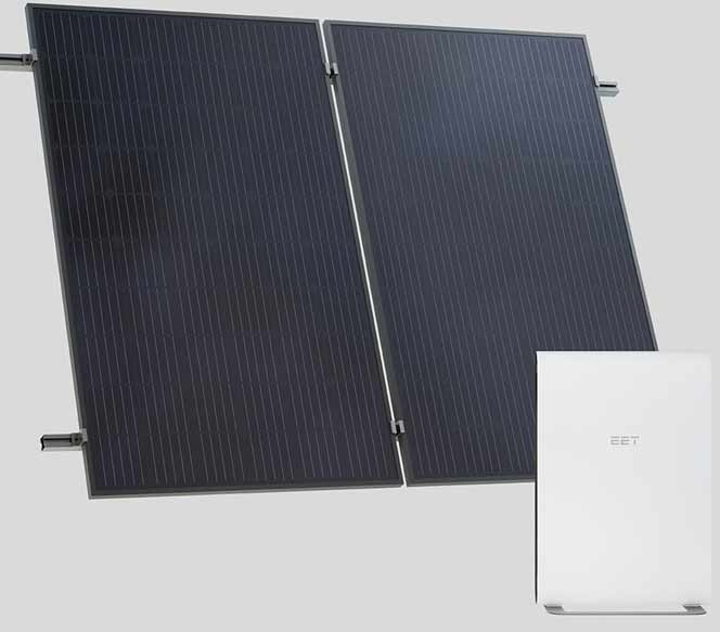 EET SOLMATE Solarkraftwerk Ziegeldach schräg mit Speicher und 2 starren Paneelen  