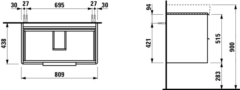 LAUFEN Base Waschtisch Set 850 mm Abmessungen 