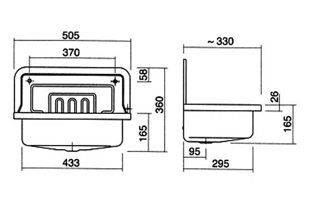 Ausgussbecken Stahl emailliert inkl.Ablaufventil 6/4" Maßskizze 